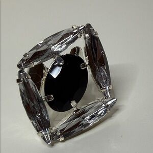 Black Silver tone chrome large fashion statement adjustable ring unusual shape